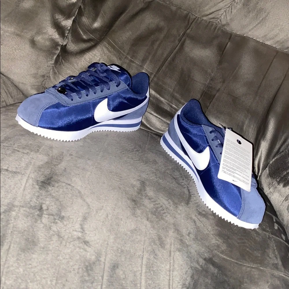 Nike Satin Cortez Sneakers in Navy & White - Picture 2 of 11
